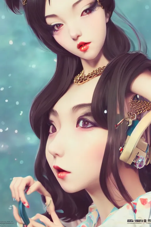 Image similar to a pin up and beautiful fashion charming dreamlke japan girl with lv jewelry, character art, art by wlop and and ilya kuvshinov, hyperdetailed, 8 k realistic, symmetrical, frostbite 3 engine, cryengine, dof, trending on artstation, digital art