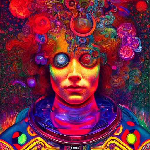 Image similar to An extremely psychedelic experience, colorful, surreal, dramatic lighting, cosmonaut, LSD, face, detailed, intricate, elegant, highly detailed, digital painting, artstation, concept art, smooth, sharp focus, illustration, art by Sam Spratt, Dan Mumford, Artem Demura and Alphonse Mucha