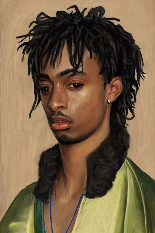 Image similar to a renaissance style portrait painting of playboi carti