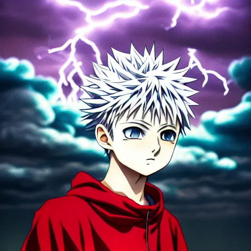 Vibrant digital illustration of killua zoldyck from hunter x hunter