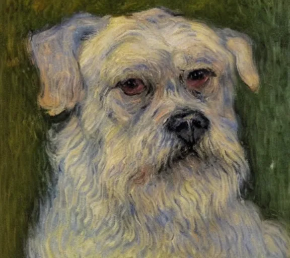 Image similar to studio portrait of a wizened old dog, extremely detailed; oil painting by Claude Monet