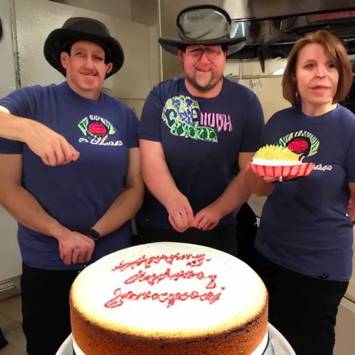 Image similar to among us crewmates baking imposters a cake