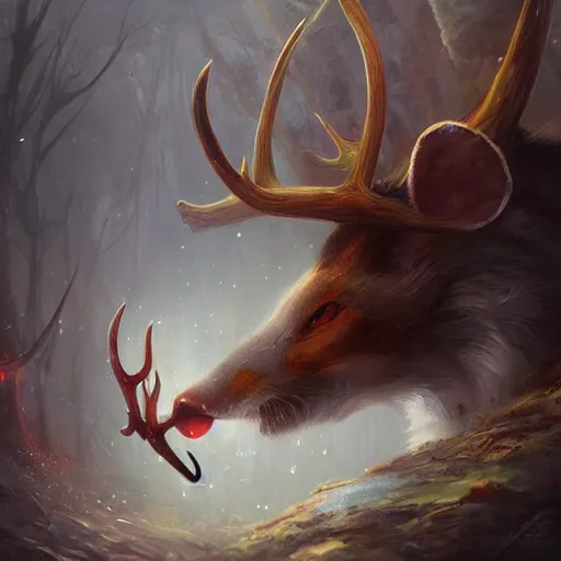 Prompt: mouse with antlers, fantasy art, jordan grimmer, noah bradley