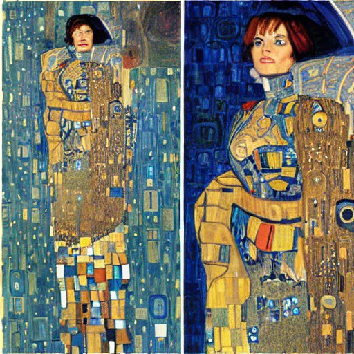 Prompt: the mandalorian in the style of gustav klimt