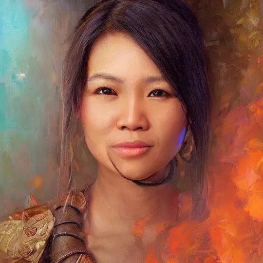 Prompt: portrait of an philipino woman ( 3 5 ) from the philippines in 2 0 2 1, an oil painting by ross tran and thomas kincade