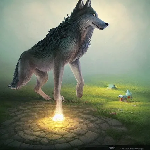 Image similar to Wolf as a mage, artwork by Gediminas Pranckevicius,