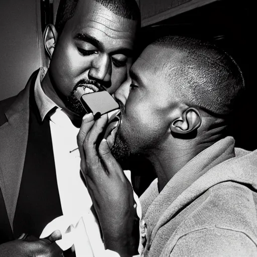 Image similar to kanye making out with kanye covered in cellphones black and white lomo vintage