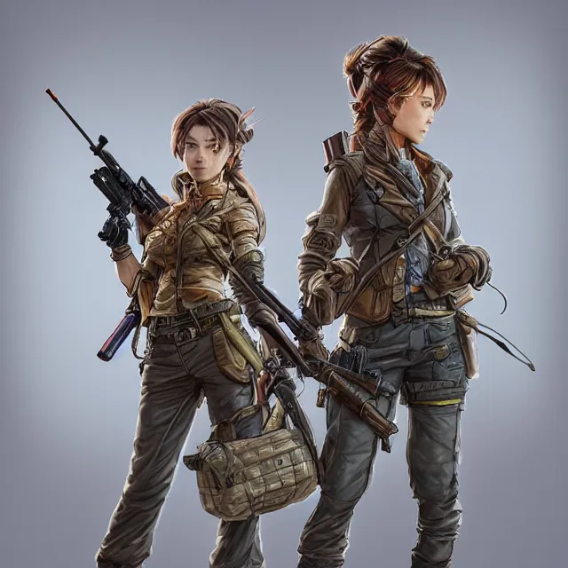 Image similar to the portrait of lawful neutral semi - colorful female infantry sniper as absurdly beautiful, gorgeous, elegant, young woman looking up, an ultrafine hyperdetailed illustration by kim jung gi, irakli nadar, intricate linework, bright colors, octopath traveler, final fantasy, unreal engine 5 highly rendered, global illumination, radiant light, detailed and intricate environment