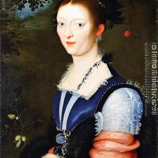 Prompt: Portrait of a woman with ice blue eyes, by Jan Brueghel the Elder