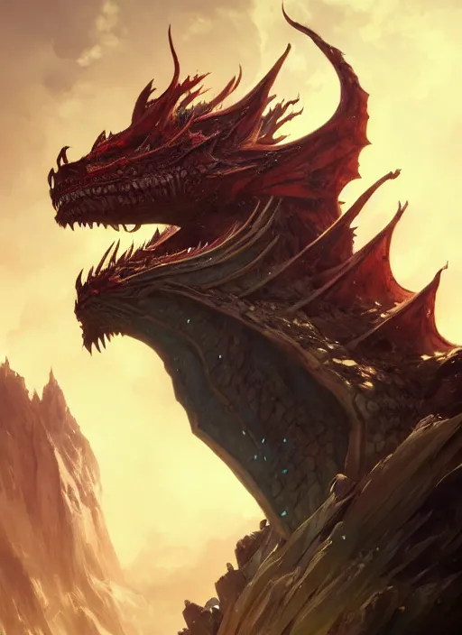 Image similar to highly detailed portrait of elder dragon from the game'guild wars 2 ', stephen bliss, unreal engine, greg rutkowski, loish, rhads, ferdinand knab, makoto shinkai and lois van baarle, ilya kuvshinov, rossdraws, tom bagshaw, alphonse mucha, global illumination, radiant light, detailed and intricate environment