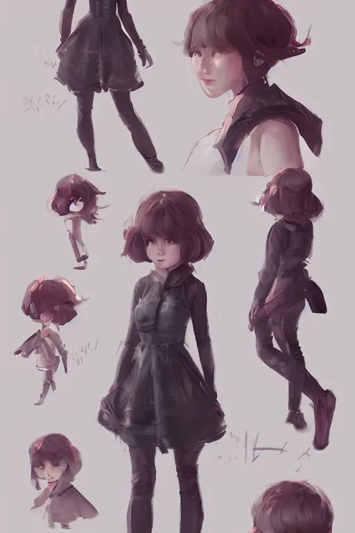 Image similar to character sheet of a incredibly cute and lovely girl, digital art by wlop. character design concept art. artstation contest winner, blade runner, scifi, candy girl