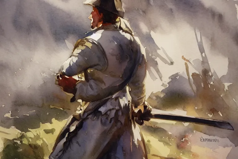 Image similar to small centered on watercolor paper, paint brush strokes, abstract watercolor painting of forge, medieval swordmaker, cinematic light, national romanticism by hans dahl, by jesper ejsing, by anders zorn, by greg rutkowski, by greg manchess, by tyler edlin