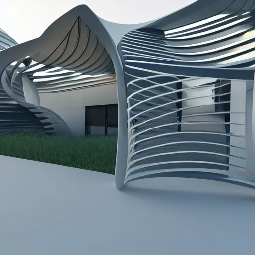 Image similar to Futuristic house with parametric architecture, octane render, cinematic lighting