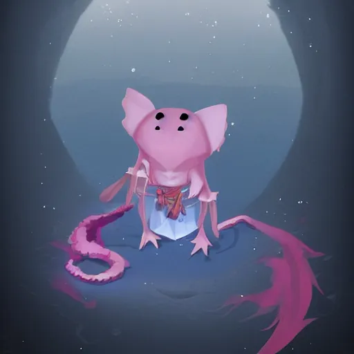 Image similar to a cute axolotl dressed as a wizard, trending on artstation