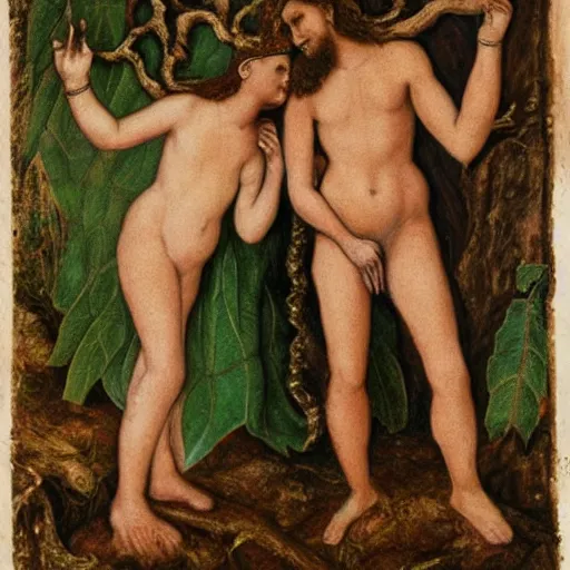 Prompt: adam and eve hiding from god