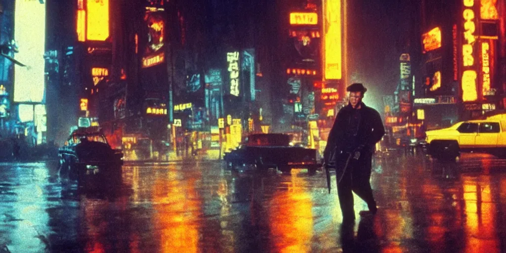 Prompt: clint eastwood, close look, in blade runner posing on a neon rainy vague street