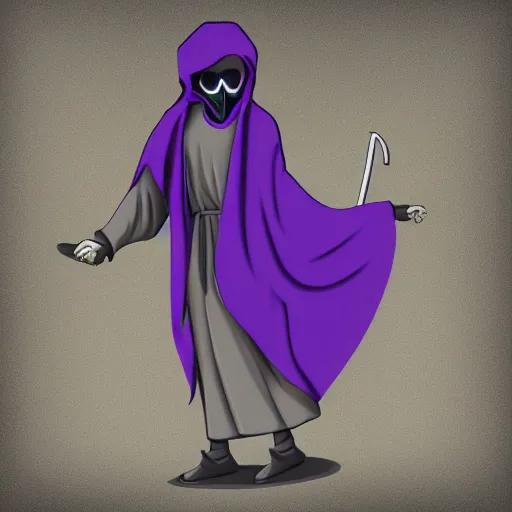 Image similar to grim reaper, purple cloak, full body