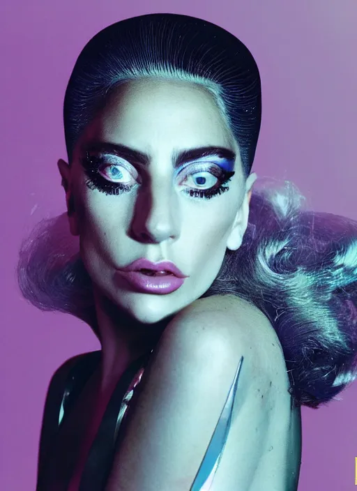 Image similar to lady gaga styled by nick knight posing in an retro setting , vogue magazine, Highly realistic. High resolution. Highly detailed. Dramatic. 8k.4k.