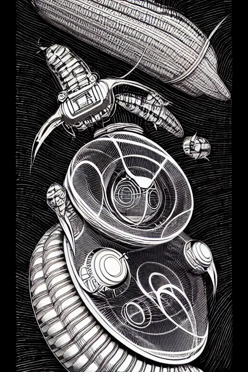 Image similar to caterpillar inside of science flask, high details, bold line art, by vincent di fate and joe fenton, inking, etching, screen print, masterpiece, trending on artstation, sharp, high contrast, hyper - detailed, hd, 4 k, 8 k