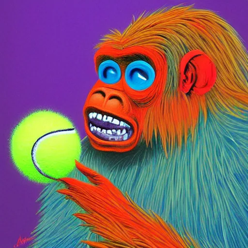 Prompt: a tennis ball monster ape , digital art, fantasy, magic, trending on artstation, ultra detailed, professional illustration by Basil Gogos