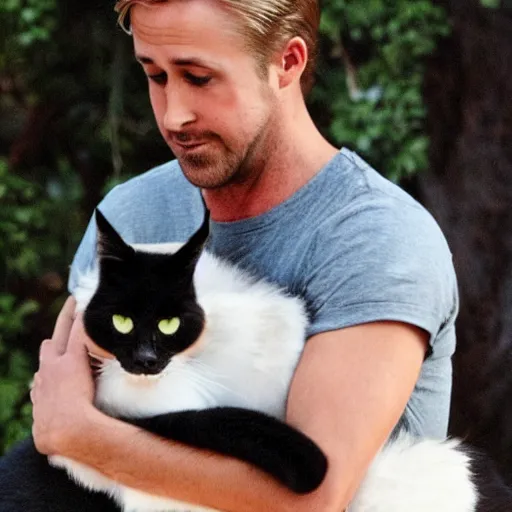 Prompt: Ryan Gosling and the cat Caracal