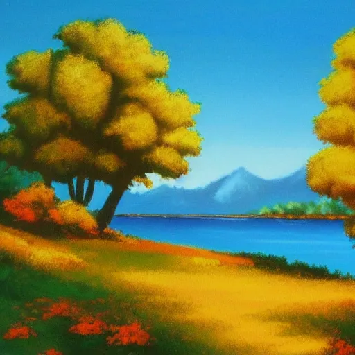 Prompt: sunny day, by bob ross