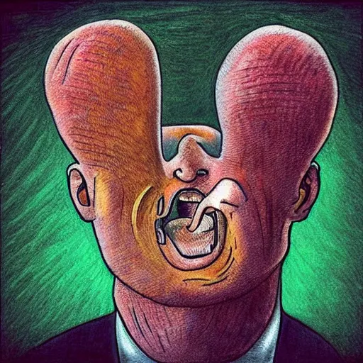 Prompt: picture of a man’s head exploding from a nearby speaker . “Bill Plympton” art