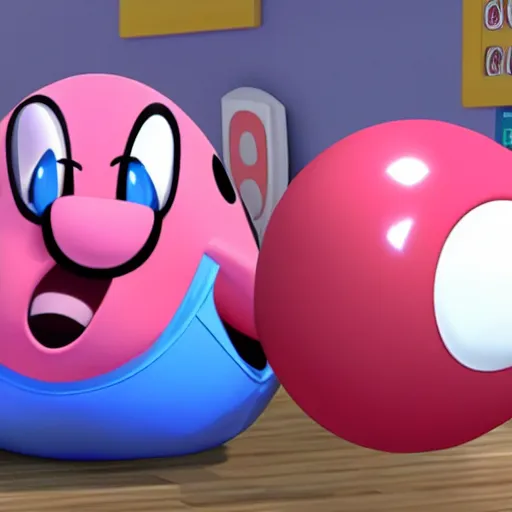 Prompt: Nintendo's Kirby as airbag in a car