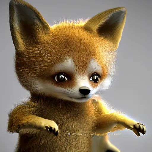 Prompt: a cute baby fox made out of gold and marble fur, fractal, intricate details, octane render, ornate