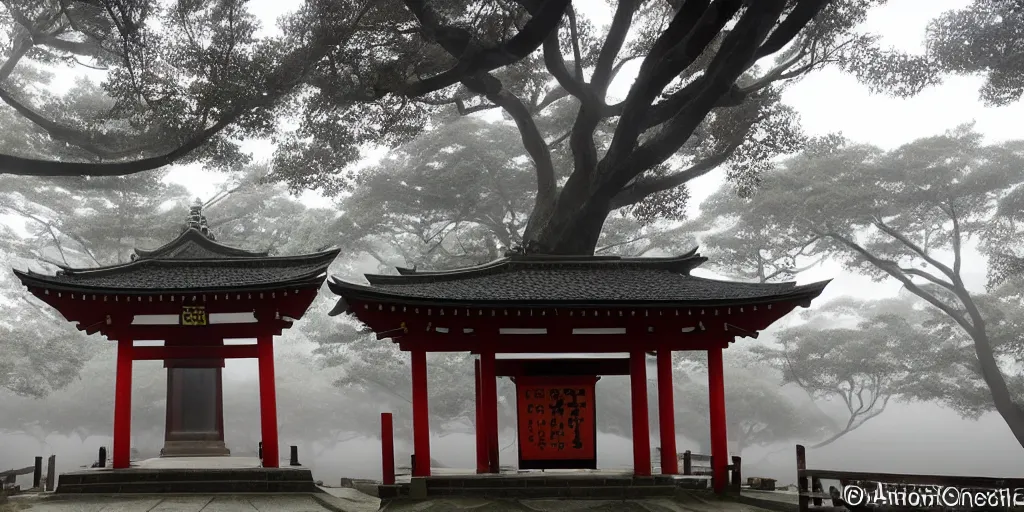 Prompt: tamaki shrine - see the mystical shrine in nara, shrouded in fog. this world heritage site is said to bring fortune to those who visit it! - art & architecture, tamaki shrine - see the mystical shrine in nara