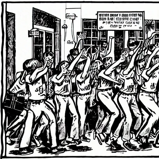 Image similar to robert crumb comic about pembroke pines flanagan high school students partying accurate eyes high detail