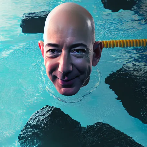 Prompt: jeff bezos swimming in a pool of cash, 4 k, photography, ray tracing, octane render, extremely detailed, digital art, trending on artstation, greg rutkowski