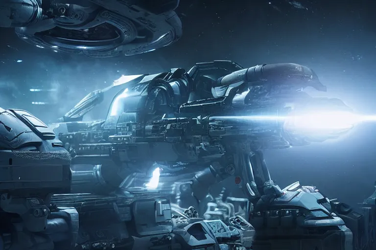 Image similar to VFX movie of a futuristic inhuman alien spacemarines in future spaceship, firing gun at space pirates detailed creature skin neon lighting by Emmanuel Lubezki