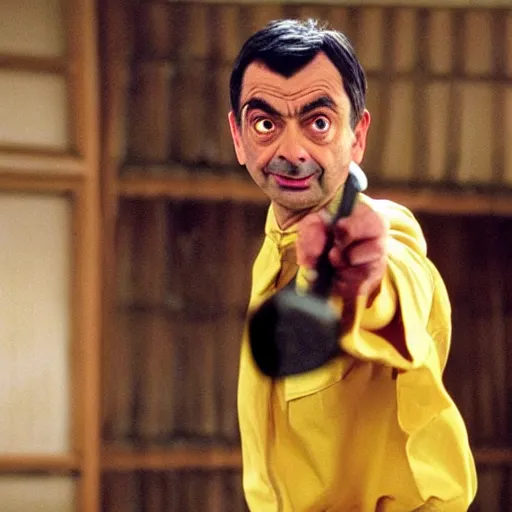 Image similar to film still of Mr Bean in Kill Bill