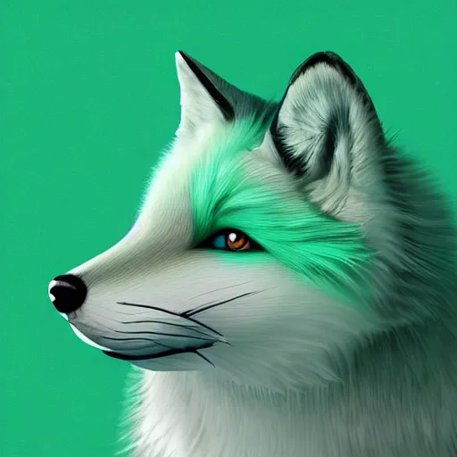 Prompt: digital minty green and white fox, retrowave palette, digital world, highly detailed, electric breeze, anatomically correct vulpine, synth feel, fluffy face, ear floof, flowing fur, super realism, accurate animal imagery, 4 k digital art