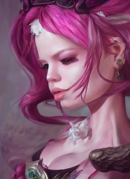 Image similar to seraphine, from league of legends, pink hair, musical keyboard, hyper detailed, digital art, trending in artstation, cinematic lighting, studio quality, smooth render, unreal engine 5 rendered, octane rendered, art style by klimt and nixeu and ian sprigger and wlop and krenz cushart