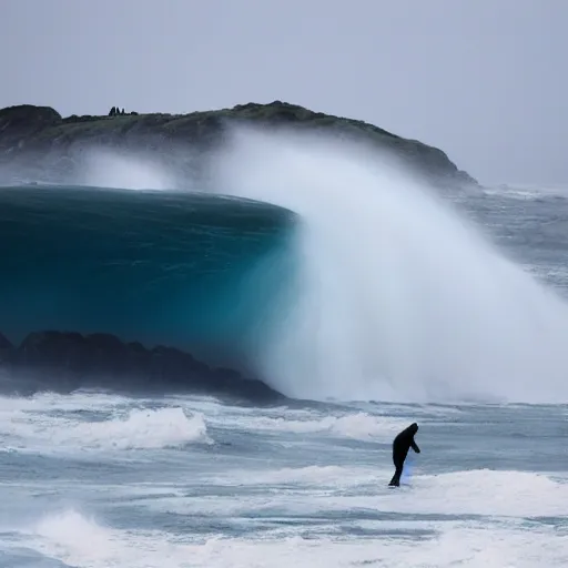 Image similar to the last man is standing hip deep in wild ocean waves