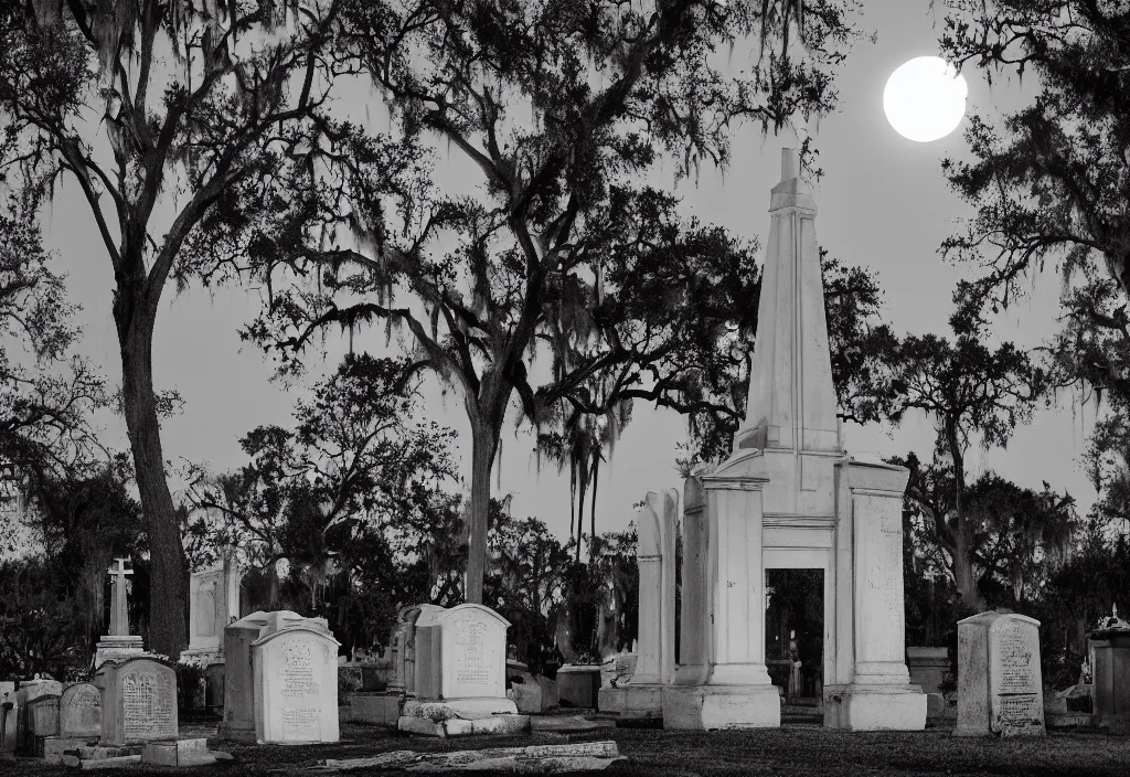 Image similar to a moonlit night at the st. louis cementer in new orleans, louisiana, highly detailed, photographic quality