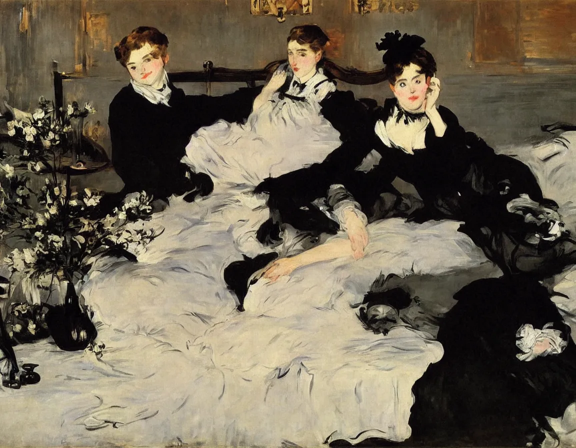 Image similar to edouard manet. marie is alone.