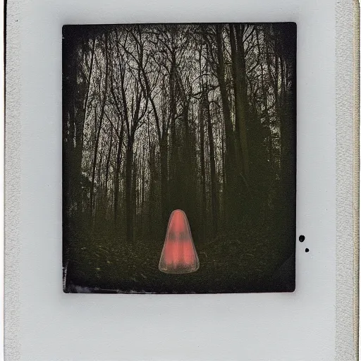 Image similar to glowing eyes in a dark forest, old polaroid, expired film, lost footage, nightmare, creepy, horror, unsettling,