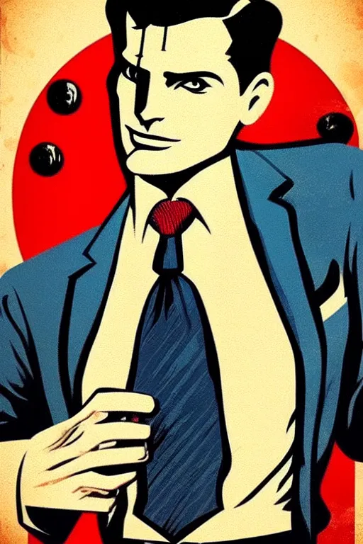 Image similar to men using tie shirt, pop art, bioshock infinite art style