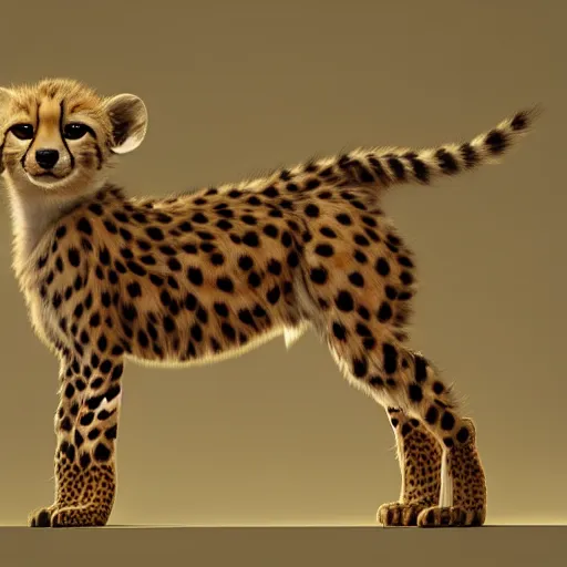 Prompt: a photorealistic baby cheetah with all the details in studio lighting by Yuriy Dulich, Artstation.