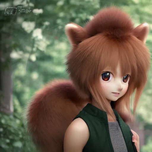 Prompt: Cute realistic anime girl with a pine marten, 3d render, octane render, CGsociety, 4k, high quality