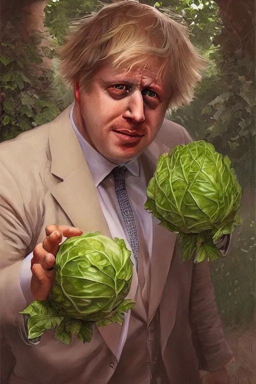 Image similar to boris johnson as garden bed for cabbage, realistic portrait, symmetrical, highly detailed, digital painting, artstation, concept art, smooth, sharp focus, illustration, cinematic lighting, art by artgerm and greg rutkowski and alphonse mucha