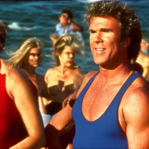 Prompt: will ferrel starring on baywatch tv show, tv still, 8 k