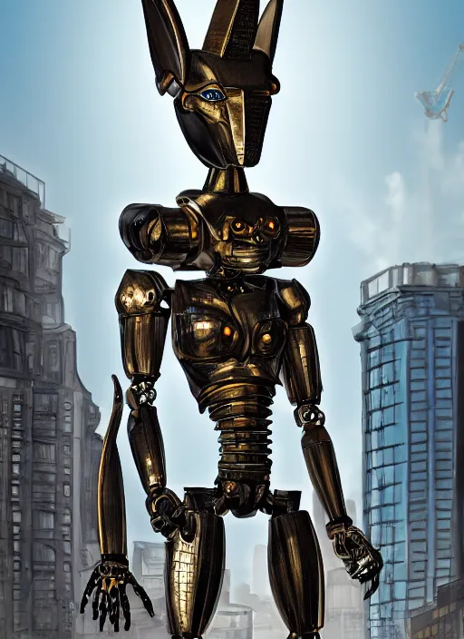 Image similar to anubis-headed humanoid metal robots take over london, detailed digital art, trending on Artstation