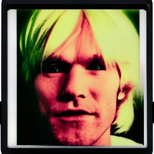 Image similar to Polaroid Portrait of Andy Warhol doing anime cosplay, taken in the 1970s, photo taken on a 1970s polaroid camera, grainy, real life, hyperrealistic, ultra realistic, realistic, highly detailed, epic, HD quality, 8k resolution, body and headshot, film still, front facing, front view, headshot and bodyshot, detailed face, very detailed face