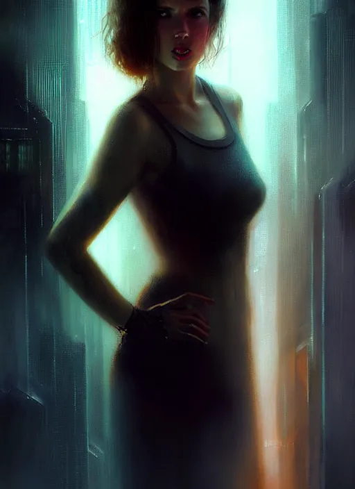 Prompt: ! dream hyper realistic portrait gorgeous, beautiful rachael rosen from blade runner set in modern times, by greg rutkowski, scott m fischer, artgerm, loish, slight glow, atmospheric, anne stokes, alexandros pyromallis,