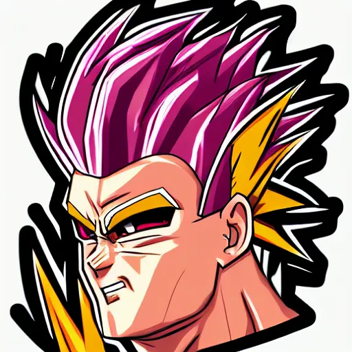 Prompt: portrait of a final boss going super saiyan, sticker, highly detailed, colorful, illustration, smooth and clean vector curves, no jagged lines, vector art, smooth