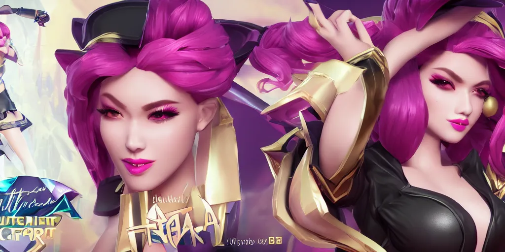 Image similar to character sheet of beautiful KDA More Miss Fortune (wild rift) close up. 3d render, octane render, k-pop, music video, game art, realistic, highly detailed, trending on artstation, 4k, trending on artstation, pixar, cgsociety, unreal engine 5, redshift render, trending on artstation, blender, behance, cg